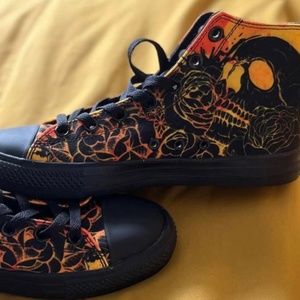 Women's RAAD High Top Sneakers - Skull Mandala Orange - Size 7.5